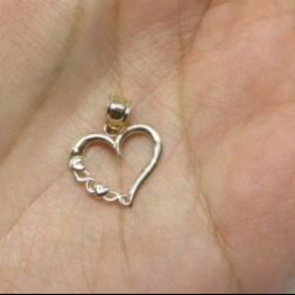 14k Solid Yellow Gold Open Heart Pendant - Picture 2 of 10